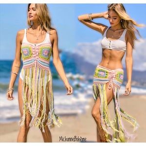 Davi & Dani Pastel Rainbow Crochet Fringed Convertible Top to Skirt